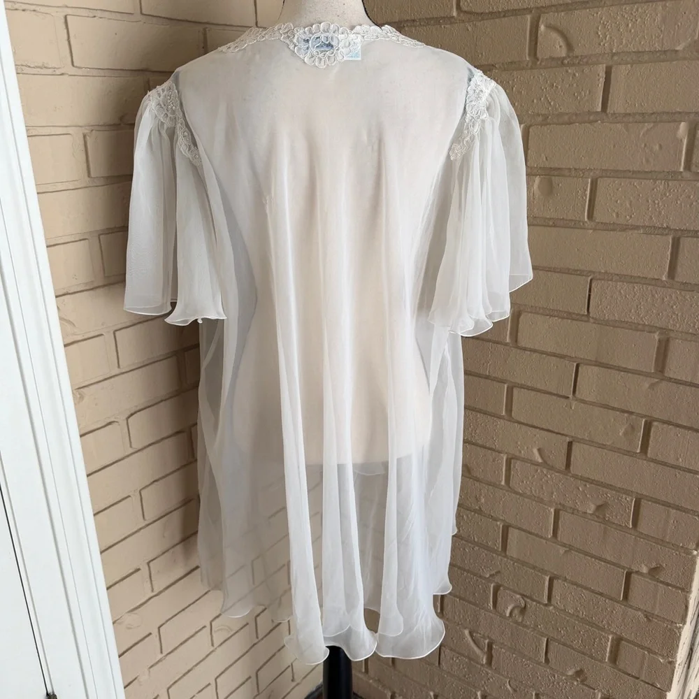 Etienne Vintage Sheer CHIFFON Babydoll Pearls LACE Frilly Wedding Robe 60’s L